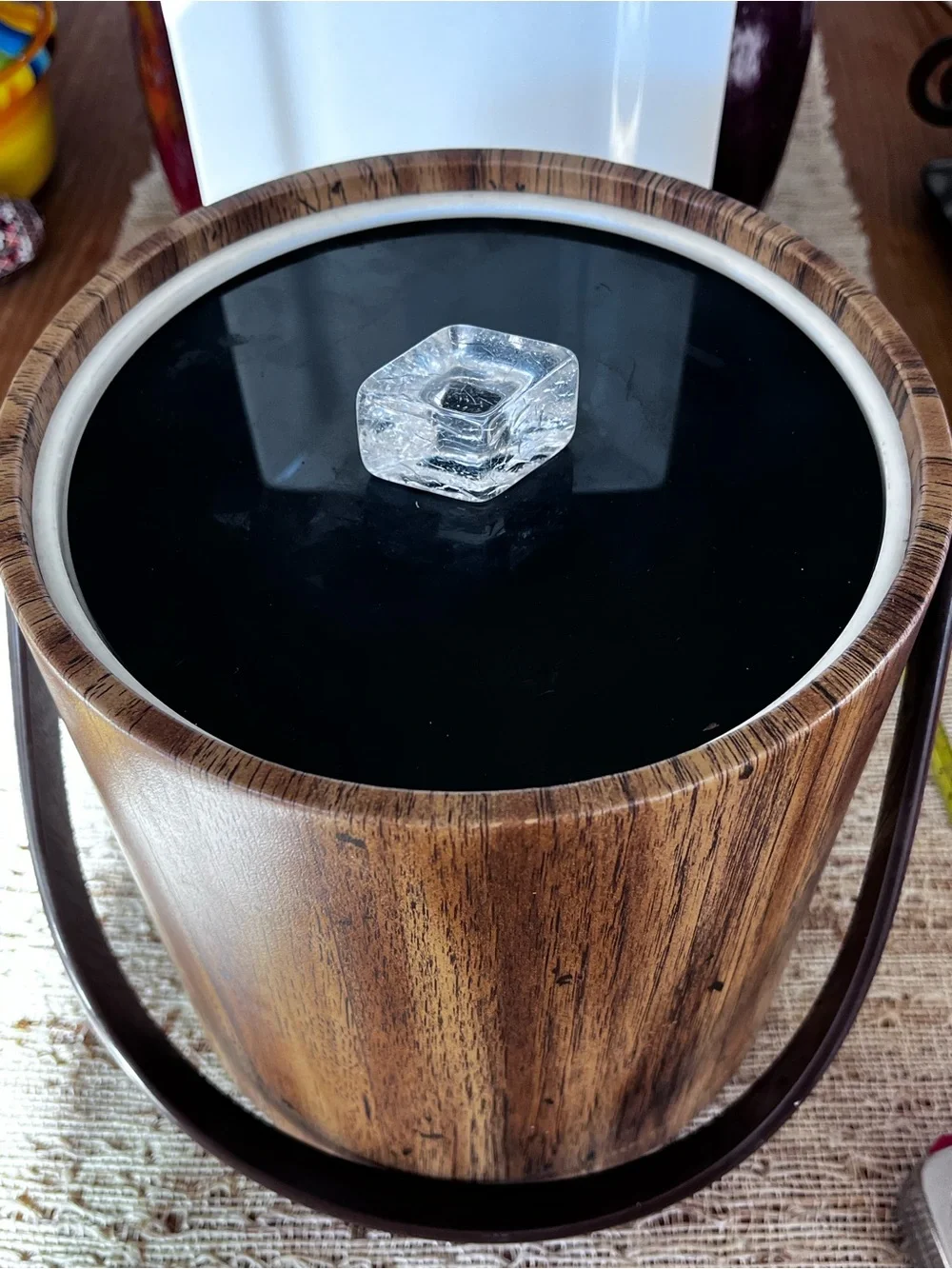 Vintage Morgan Designs Bucket Brigade Woodgrain Ice Bucket with Black Handle
